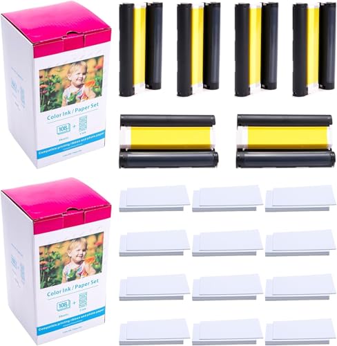 Label KINGDOM Ink and Paper Compatible with Canon Selphy CP1300 Includes 6-Color KP-108IN Ink Cartridges and 216 Sheets of Glossy 100 x 148 mm Photo Paper for Selphy CP1500 CP1200 CP910 CP900 and