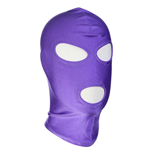 HOT TIME Unisex Lycra Spandex Zentai Hood Mask (L-Large, Purple-Open Eyes Mouth)