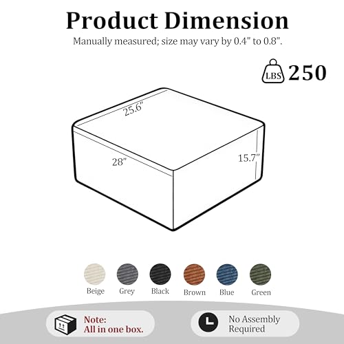 Image of 28 inch Boneless Couch Ottoman Modular Sectional Corduroy Cloud Sofa Foot Rest Ottoman for Living Room,Gray