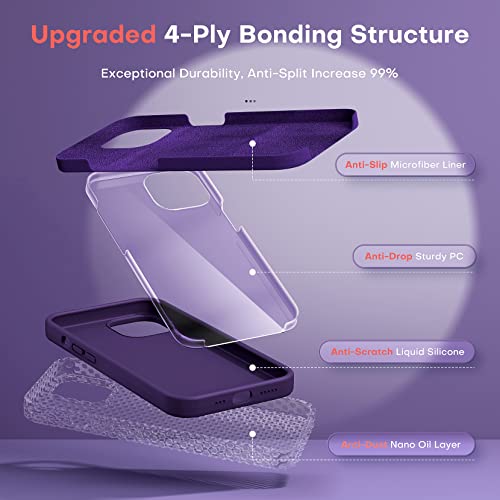 Tocol [5 In 1 For Iphone 14 Pro Case, With 2 Pack Screen Protector + 2 Pack Camera Lens Protector, Liquid Silicone Phone Case 6.1 Inch, [Anti-Scratch] [Drop Protection], Deep Purple #TOP3