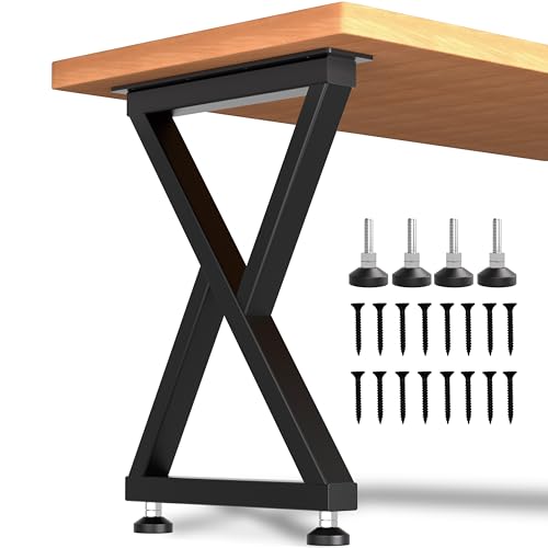 KOSEOO Metal Table Legs 28' x 17.7', Heavy Duty Steel Desk Legs with Adjustable Feet, 1000lbs Capacity, Modern Industrial Table Base for Dining, Kitchen, Office & DIY Tables, Set of 2, Black
