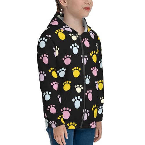 Abstract Animal Paw Prints Kids Pullover Hoodies Boys Zip Up Sweatshirts Girls Athletic Clothes with Pocket4