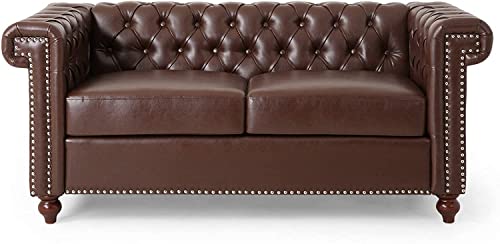 Image of Luxury Velvet 2 Seater Chaise Lounge Sofa - Tufted Chesterfield Modern Couch with Button Tufted Back Elegant Lounge Couch for Living Room, Bedroom, Office