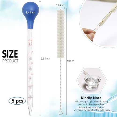 Asherxin 5 Pack 10Ml Glass Pipette Dropper Lab Graduated Dropper Glass Liquid Pipette With 1 Pc Cleaning Brush For Liquid Essential Oil thumb #1
