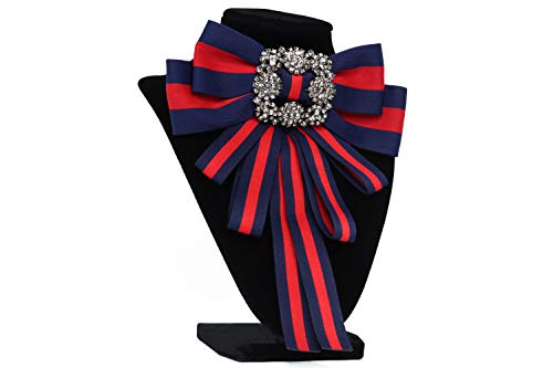 Christmas Ribbon brooch for women men bowknot costume brooches women jewelry beads accessories womens bow tie bow brooch (dk blue)