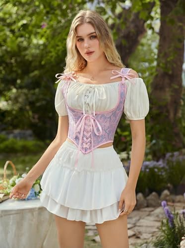 Image of Scarlet Darkness Corset Tops for Women Renaissance Underbust Corset Boned Lace Up Corsets