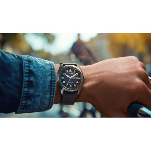 citizen men39s eco-drive weekender garrison silver-tone super titanium watch blue leather strap 3 hand daydate model bm8568-01l