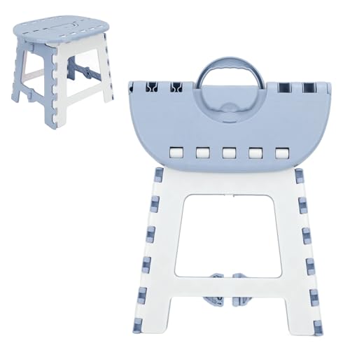 Foldable Step Stool, Plastic Non Slip Portable Folding Chair Plastic Step Stool Fishing Chair with Handle for Household Outdoor Camping Adult Child (Grey Blue)