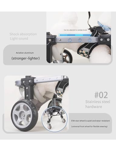 Silla de ruedas para perro, soporte ajustable de cuatro ruedas para una mayor movilidad, lo que permite el movimiento libre para mascotas con movilidad limitada