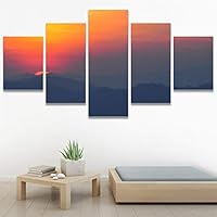 SIGNWIN 5 Panel Canvas Wall Art Sunset in The Mountains for Home Decorations Ready to Hang - 60