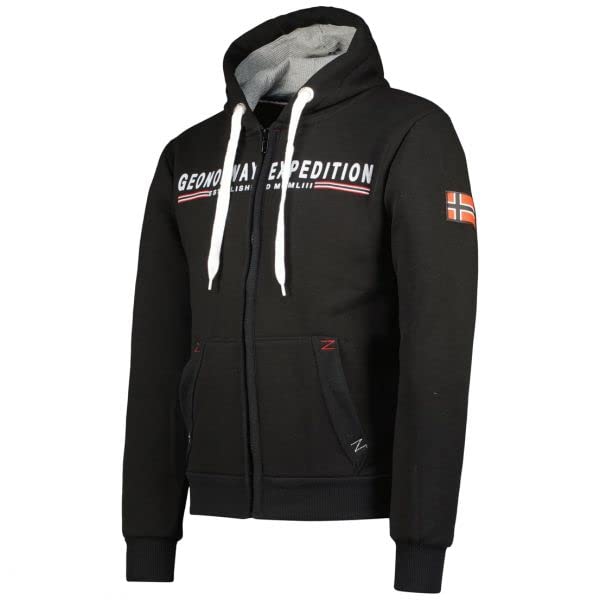 Geographical Norway - Felpa con Cappuccio da Uomo a Maniche Lunghe Benzina NeraTaglia S, Nero , S/3XL