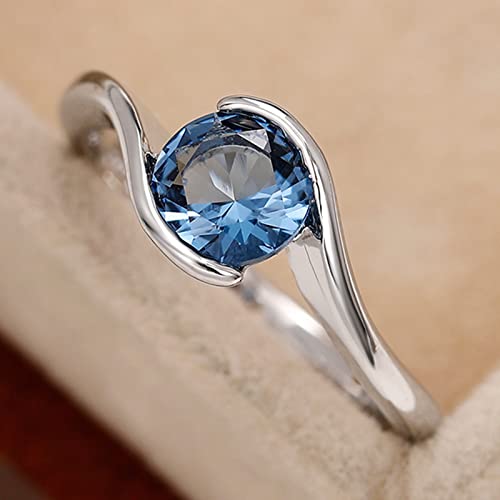 925 Sterling Silver Plated Round Blue Cubic Zirconia Solitaire Bypass Wedding Band Ring Engagement Ring for Women4