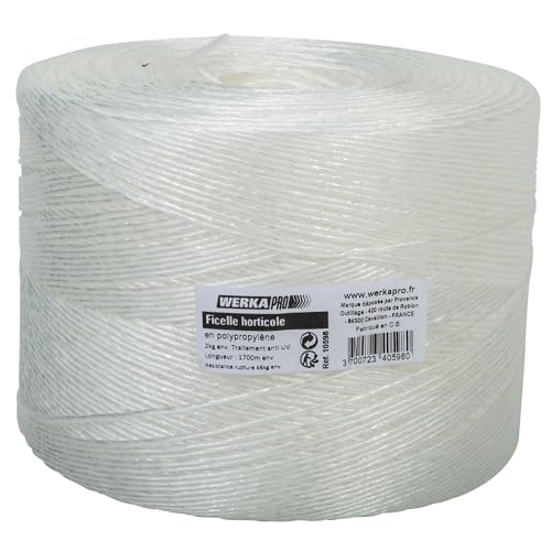 WERKA PRO Ficelle Horticole Blanche Bobine de 1700m - Polypropylène - Résistance 46kg - Traitement Anti-UV - Résistante aux Intempéries - Idéale pour Jardinage et...