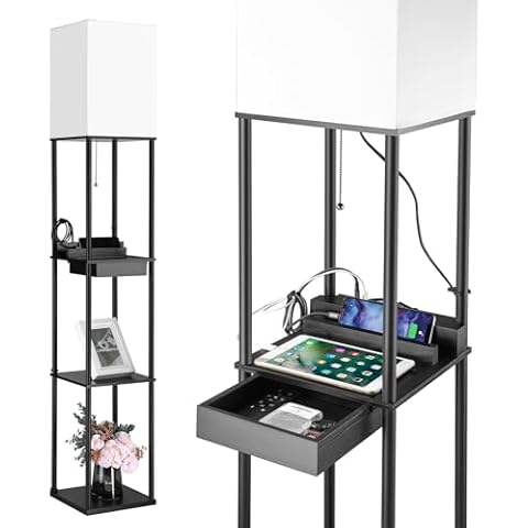 BBHome Lampadaire avec étagère en bois Cover