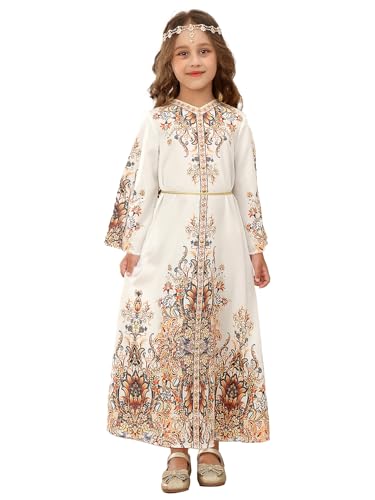 Muslim Dress for Kids Girls Abaya Middle East Ramadan Long Sleeve Prayer Dress Arabic Kaftan