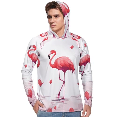 Mens UPF 50+ Sun Protection Hoodie Rash Guard Long Sleeve Sun Shirt Hiking Lovely Flamingos Fishing Hoodie-2