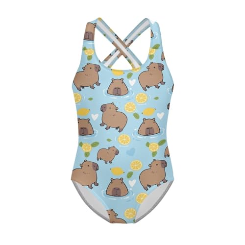 Image of Girls One Piece Swimsuits Summer Quick Dry Crewneck Beach Bathing Suit Cross Shoulder Strap Swimwear 5-14 Years