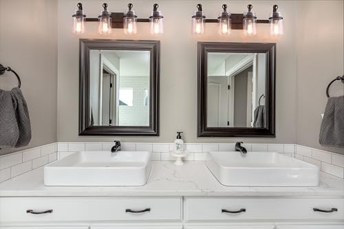 Image of 4 Light Bathroom Vanity Light, Oil Rubbed Bronze Bathroom Light Fixtures Over Mirror, Farmhouse Vanity Light with Clear Glass Shade