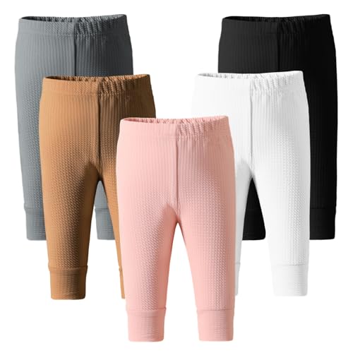 Image of Dalukit Newborn Toddler Baby Girl Pants Leggings Ribbed Straight Flare Infant Girl Pants Leggings Bell Bottoms 5 Packs
