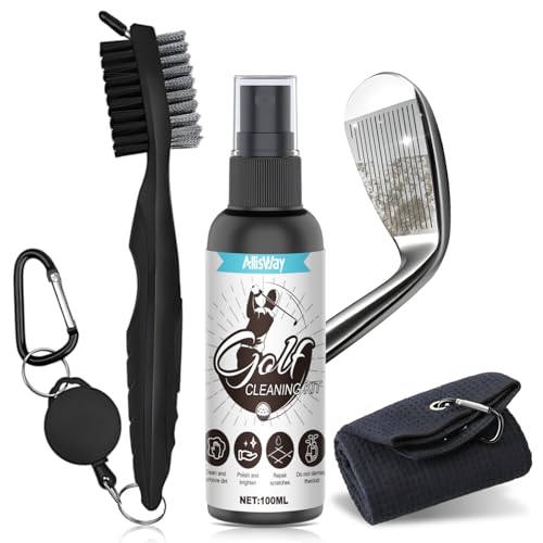 AllisWay 3-in-1 Accessori Golf, Mazze da Golf Pulizia Kit, 100 Ml Mazze da Golf Detergente Spray, Asciugamani Microfibra, Spazzola da Golf, Regali di Golf per Uomini e Donne Golfisti