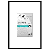 Americanflat Posterrahmen mit poliertem Plexiglas, 40,6 x 61 cm, Verwendung als 20,3 x 30,5 cm Rahmen mit Passepartout oder 40,6 x 61 cm ohne Passepartout, Streamline-Kollektion, dünner Bilderrahmen
