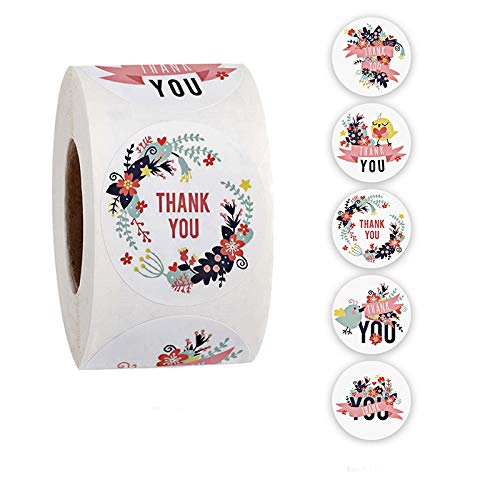 1000 Birds & Flowers Printed Round Thank You Stickers for Your Business Purchases, Wedding Labels — image 1