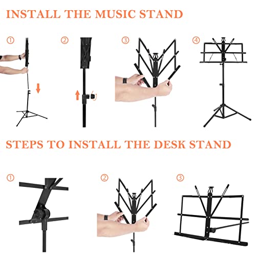 Adjustable Foldable Music Stand with Carrying Bag - Black - Image 5