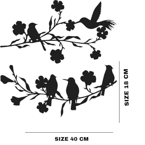 Image of BLIND SHOP 2 Pieces Metal Birds Wall Art Decor on Branch Metal Birds Silhouette for Home Decor | Wall Sculpture Home Decoration | Metal Art | Metal Wall Art (40x18x1.5 Cm)