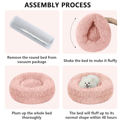 Calming Donut Cat and Dog Bed, Anti-Anxiety Round Plush Pet Bed With Anti-Slip Bottom, Washable for Small Medium Large Pets (S, Pink) - Image 6