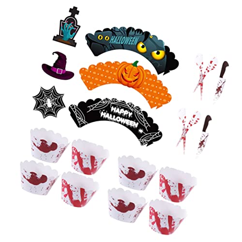 jojofuny 48 Pçs Topper De Frutas Decoração De Bolo De Papel DIY Halloween Bar Wrappers Embrulhar Fes