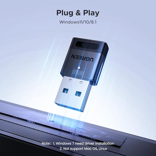 Image of UGREEN USB Bluetooth Adapter for PC, Bluetooth 6.0 Dongle Receiver EDR & BLE, Plug & Play for Windows 11 /10 /8.1, for Headphone /Keyboard /Mouse /Speakers /Printer