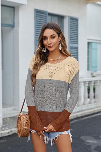 Image of Zeagoo Crochet Tops for Women Off The Shoulder Sweaters Summer Long Sleeve Hollow Out Knit Beach Clothes S-XXL