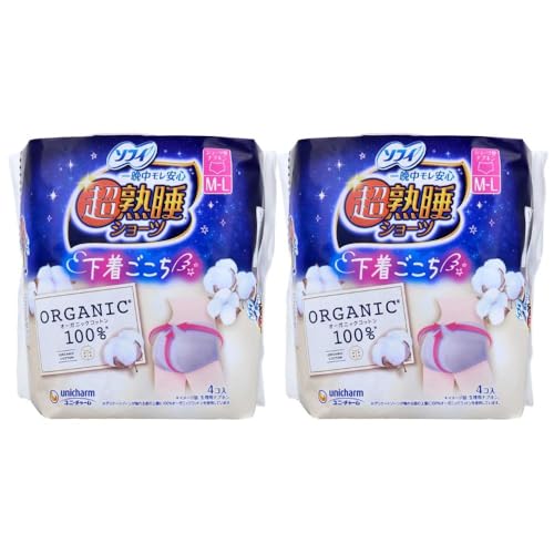 【まとめ買い】ソフィ 超熟睡ショーツ ショーツ型ナプキン オーガニックコットン100% 特に多い夜用 M-L 4個入×2セット 下着ごこち!