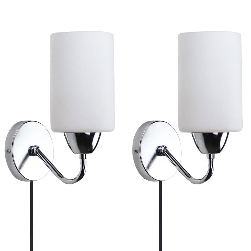 WJFMZS LED Wall Sconce Light Cylindrical White Glass Lampshade Lighting Wall Mounted Bedside Lamp Nordic Style Wall Lamp for Bedroom Living Room Bar Hallway
