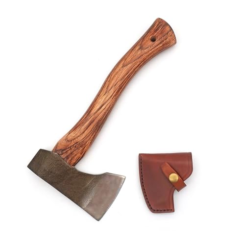 Hatchet with Wood Handle and Sheath ，Small Axe for Kindling,Splitting and Chopping,Forged Steel with Proprietary Blade and Grinding Technique, Medium Size for Garden 、Outdoor、Bushcraft，Gifts for him