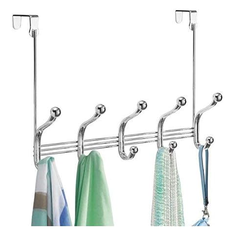 mDesign Perchero para puerta de acero inoxidable - 10 ganchos cromados Cover
