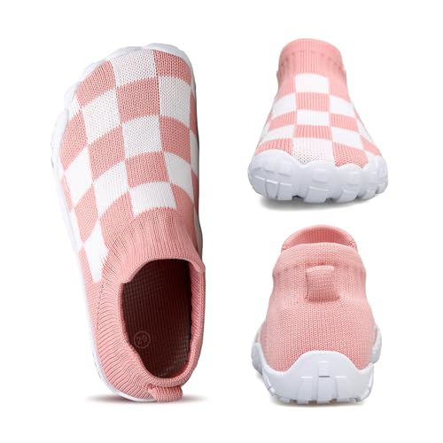 Toddler Barefoot Water Shoes Toddler and Little Kids Boys Girls Checked Quick Dry Slip-on Sock Shoes Breathable Mesh First Walking Sneakers4