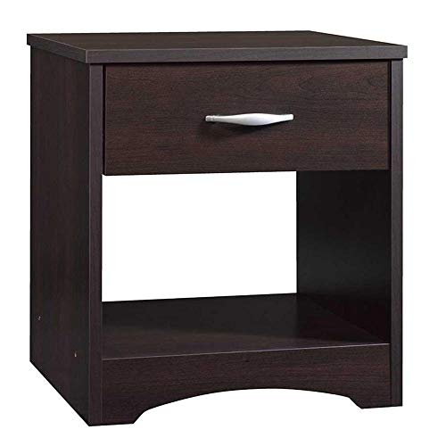 Image of STRATA FURNITURE Sheesham Wood Bedside Table with Drawer and Shelf Storage Wooden Night Stand for Bedroom Living Room Home (Dark Brown Finish)