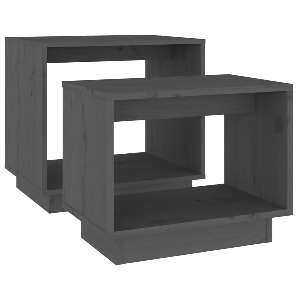 Set di 2 tavolini in pino massiccio, 50 x 40 x 47 cm e 40 x 25 x 32 cm, grigio, salvaspazio, moderno accessorio per la casa, per soggiorno, camera da letto, balcone