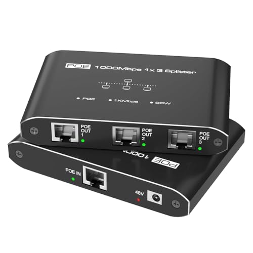 Hipzeepo Para Switch Gigabit PoE de 1 Entrada y 3 Salidas, 30 W por Puerto, Concentrador de Red RJ45 para Cámaras IP y Teléfonos VoIP, Alcance de 100 M