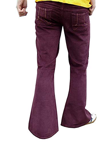 Mens Bell Bottoms Flares Corduroy Retro Burgundy Red Purple2