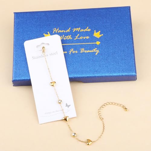 Image of 18K Gold Plated Stainless Steel Dainty Charms Colorful Crystal Birthstone Bracelet Minimalist Cute Jewelry for Women