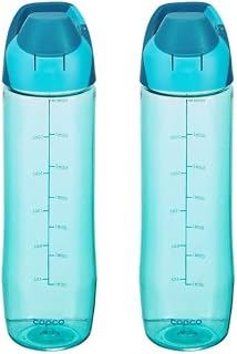 Copco ClipGo Tritan Water Bottle, 24 Oz - Concrete, Set of 2 | BPA-Free Tritan Plastic Reusable Bottles with Clip Handle & Measurement Markings, Dishwasher Safe for Gym, Travel & Daily Use