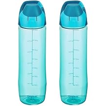 Copco ClipGo 24 Oz Tritan Water Bottle, Set of 2 Teal Reusable Drink Containers with Graduation Markings, Clip Handle & Carry Loop, BPA Free & Comfortable to Carry, Cup Holder Friendly