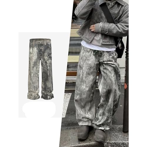 Straight Length Pants Unisex Distressed Neutral Camouflage Splashed Ink Jeans2