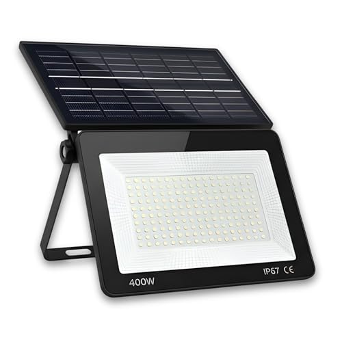 YASTA Faro Solare da Esterno 400W - Lampada LED con Pannello Solare Pieghevole, Sensore Crepuscolare, 170 LED Alta Luminosità 6500K, Impermeabile IP67 - Ideale per Illuminazione Giardino e Pareti