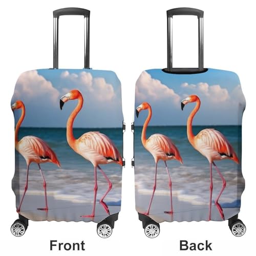 Flamingo On The Beach Luggage Cover, Washable Elastic Suitcase Cover Protector Fit 18-32 Inch Luggage3