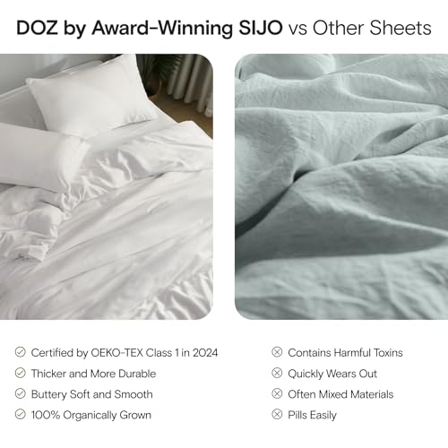 DOZ Sheet Set, 100% Viscose derived from Bamboo, Organically Grown, Buttery Soft, Cooling Sheets, High GSM, Deep Pockets - 4 Piece - 2 Pillowcases 1 Fitted Sheet 1 Top Sheet (Fog, Queen)