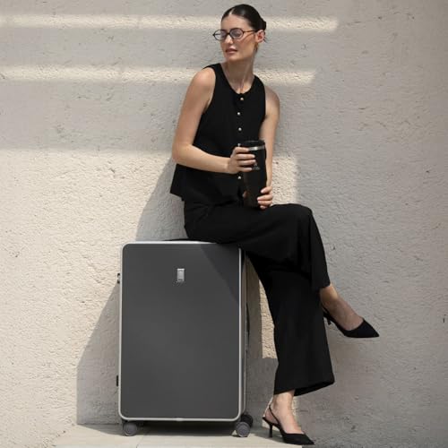 Image of Swiss Military Black Gold Collection Lorenzo 75cm Hard Check-in Luggage Trolley Suitcase with Secure Aluminium Frame with Anti-Theft Closure, 360 Wheel-Ideal for International Travel (105L) Dark Grey