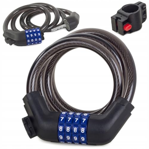 Candado de Bicicleta con cerradura de Combinacion y Soporte | Candado de Cable Antirobo 1m x 10mm | Cable de Seguridad para Bicicleta, Moto, Patinete | Acero Aleado con proteccion de Silicona - 100cm